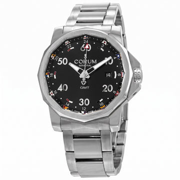 Ανδρικό Ρολόι Corum Admiral GMT Ασημί με Μαύρο Καντράν και Μεταλλικό Μπρασελέ