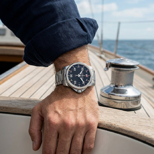 Ανδρικό Ρολόι Corum Admiral GMT Ασημί με Μαύρο Καντράν και Μεταλλικό Μπρασελέ