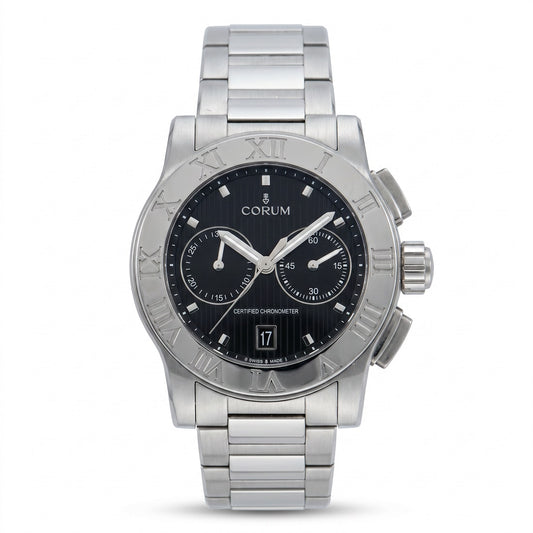 Ανδρικό Ρολόι Corum Romvlvs Chronograph Ασημί με Μαύρο Καντράν και Μεταλλικό Μπρασελέ