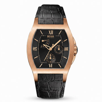 Ανδρικό Ρολόι Hugo Boss Rose Gold με Μαύρο Δερμάτινο Λουράκι