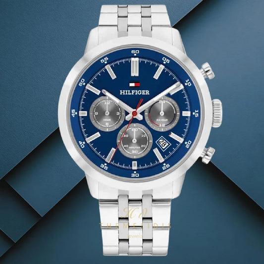 Ανδρικό Ρολόι Χρονογράφος Tommy Hilfiger με Μπλε Καντράν & Ατσάλινο Μπρασελέ