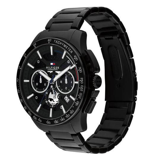 Ανδρικό Ρολόι Χρονογράφος Tommy Hilfiger Μαύρο με Tachymeter & Ατσάλινο Μπρασελέ