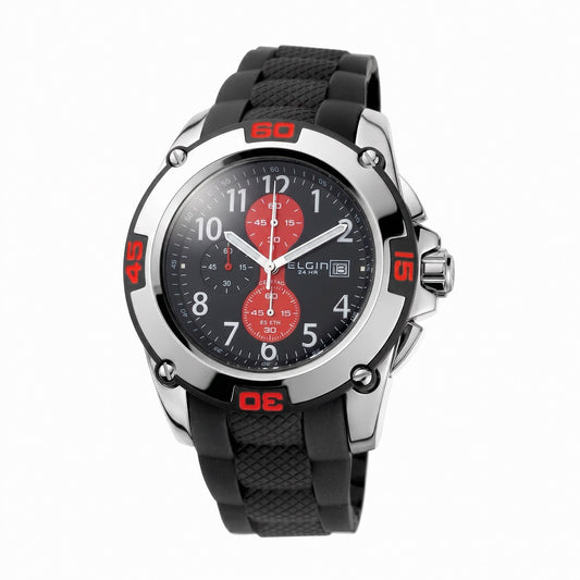 Ανδρικό Ρολόι Elgin Chronograph Μαύρο με Κόκκινες Λεπτομέρειες