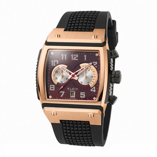 Ανδρικό Ρολόι Elgin Chronograph Rose Gold με Μαύρο Rubber Λουράκι