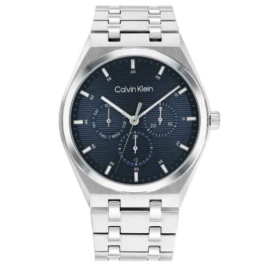 Calvin Klein Ανδρικό Ρολόι Ασημί με Μπλε Καντράν & Πολυλειτουργία 25200520