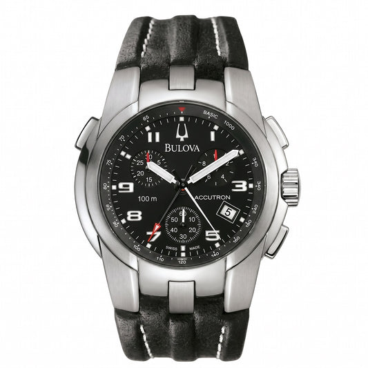 Ανδρικό Ρολόι Bulova Accutron Chronograph Μαύρο με Δερμάτινο Λουράκι