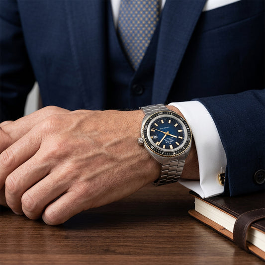 Ρολόι ανδρικό Edox Hydro-Sub Date Automatic Chronometer 80128 357JNM BUDD LIMITED EDITION (500 κομμάτια) με μπρασελέ και μπλε καντράν