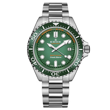 Ρολόι ανδρικό Edox Neptunian Grande Réserve 80801-3VM-VDN με μπρασελέ και πράσινο καντράν
