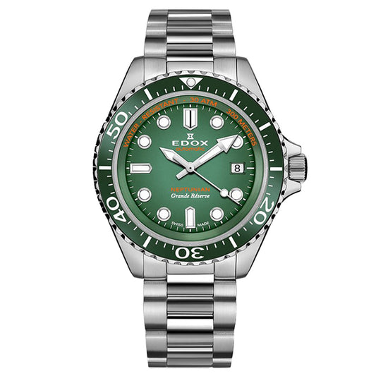 Ρολόι ανδρικό Edox Neptunian Grande Réserve 80801-3VM-VDN με μπρασελέ και πράσινο καντράν