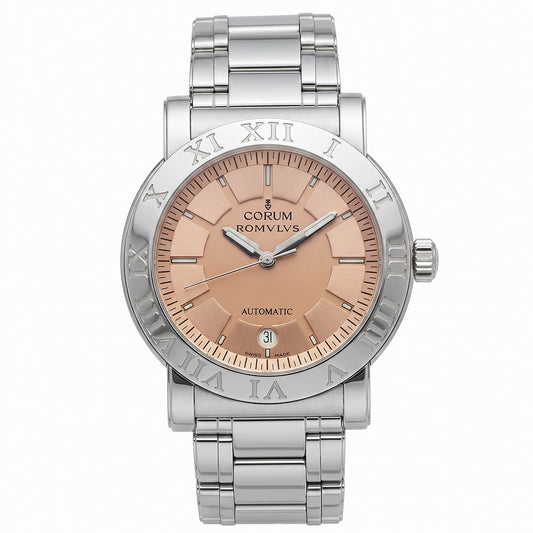 Ανδρικό Ρολόι Corum Romvlvs Automatic Ασημί με Σομόν Καντράν και Μεταλλικό Μπρασελέ