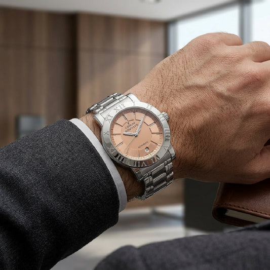 Ανδρικό Ρολόι Corum Romvlvs Automatic Ασημί με Σομόν Καντράν και Μεταλλικό Μπρασελέ