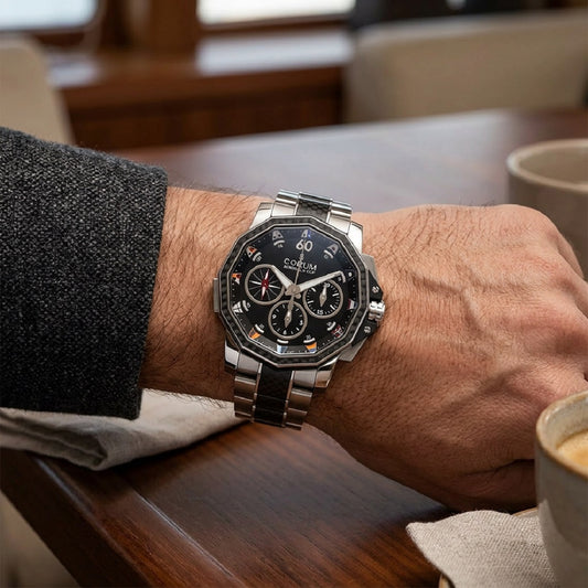 Ανδρικό Ρολόι Corum Admiral’s Cup Chronograph Μαύρο με Ατσάλινο Μπρασελέ