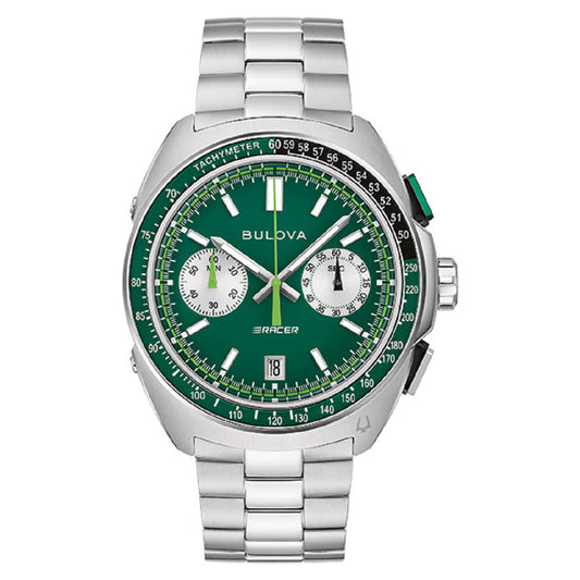 Ρολόι Ανδρικό Bulova Racer Chronograph Ασημί με Πράσινο Καντράν 98B468