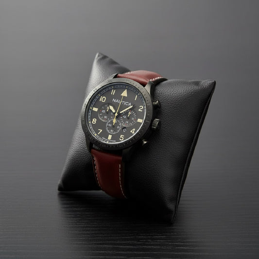 Nautica Chronograph Bordeaux Leather Strap