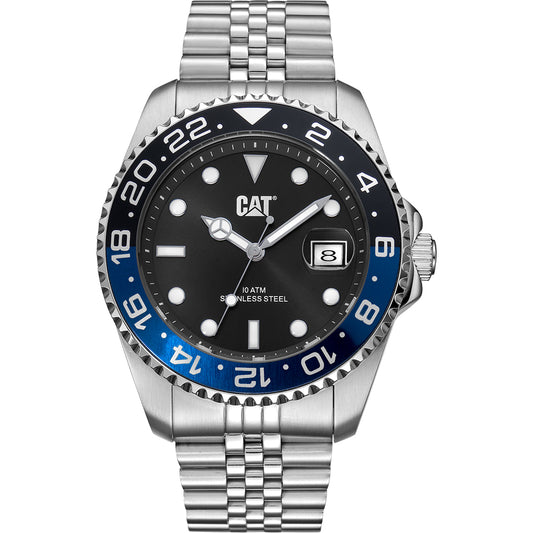 Ανδρικό Ρολόι Caterpillar GMT Ασημί με Μαύρο Καντράν και Μεταλλικό Μπρασελ