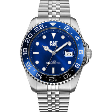 Ανδρικό Ρολόι Caterpillar GMT Ασημί με Μπλε Καντράν και Μεταλλικό Μπρασελέ