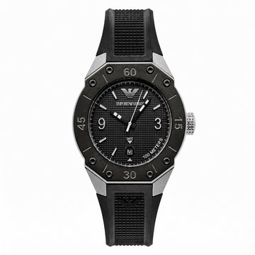 Ανδρικό Ρολόι Emporio Armani Μαύρο με Καουτσούκ Λουράκι