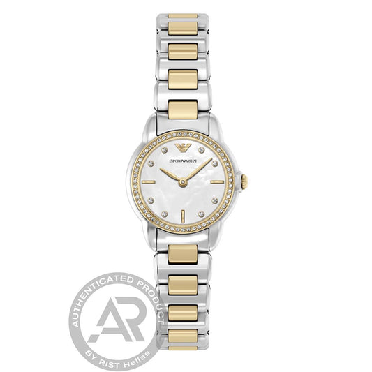 EMPORIO ARMANI Mia με δίχρωμο ατσάλινο μπρασελέ και κρύσταλλα