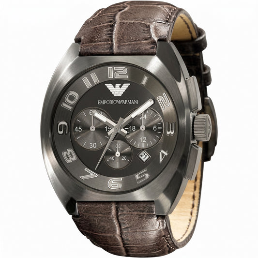 Ανδρικό Χρονογράφος Ρολόι Emporio Armani με Καφέ Δερμάτινο Λουράκι
