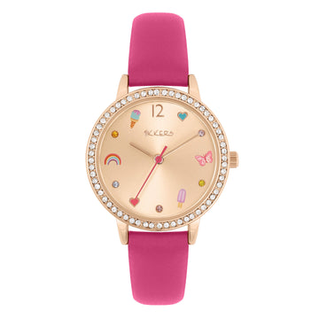 Tikkers Girls Crystals Fuchsia Leather Strap Gift Set