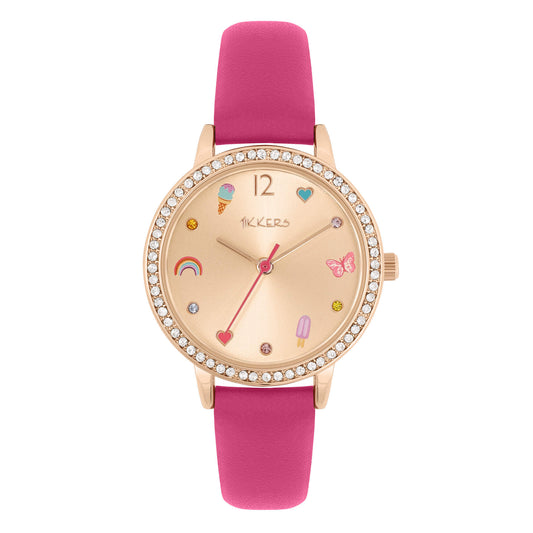 Tikkers Girls Crystals Fuchsia Leather Strap Gift Set