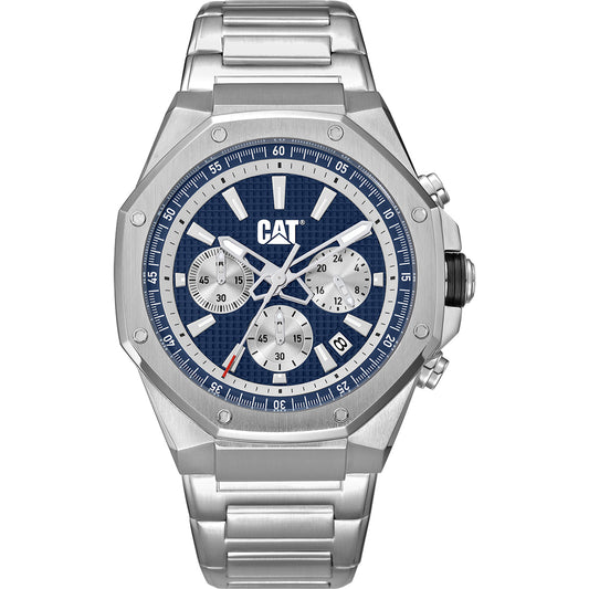 Ανδρικό Ρολόι Caterpillar Chronograph Ασημί με Μπλε Καντράν και Μεταλλικό Μπρασελέ