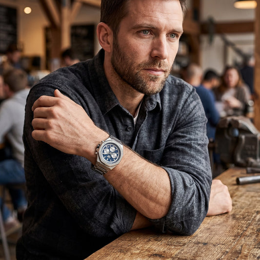Ανδρικό Ρολόι Caterpillar Chronograph Ασημί με Μπλε Καντράν και Μεταλλικό Μπρασελέ