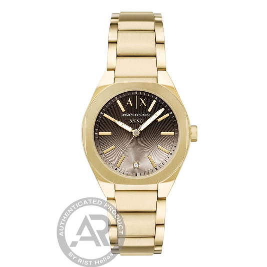 Armani Exchange Sync Quartz Brown Dial Ladies Watch με Xρυσό Μπρασελέ