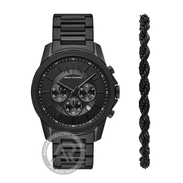 Armani Exchange Banks Chronograph Set Black Stainless Steel Bracelet
