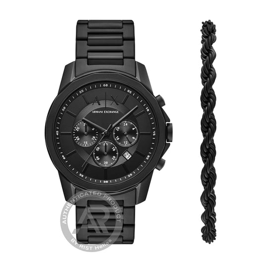 Armani Exchange Banks Chronograph Set Black Stainless Steel Bracelet