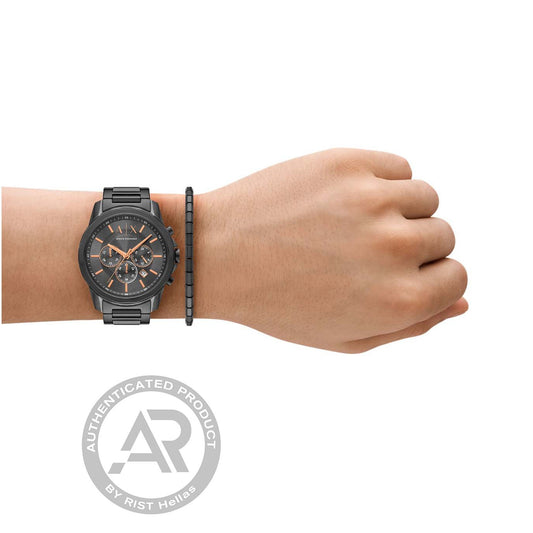 Armani Exchange Banks Chronograph Gray Stainless Steel Bracelet Set