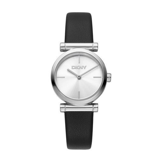DKNY Γυναικείο Ρολόι Quartz με Μαύρο Δερμάτινο Λουράκι & Ασημί Καντράν DK1L159L0015