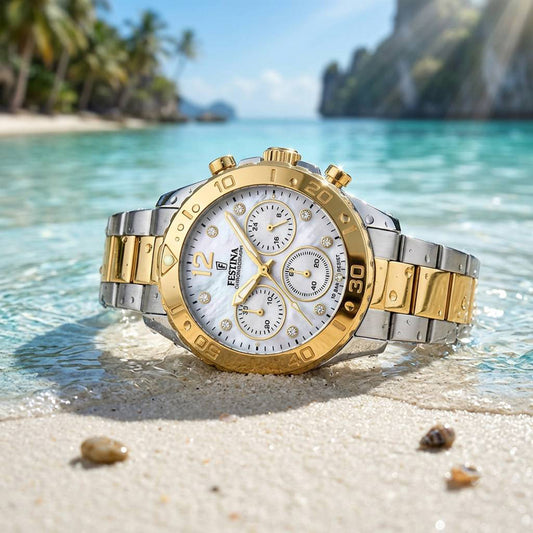 Festina Crystals Two Tone Stainless Steel Chronograph