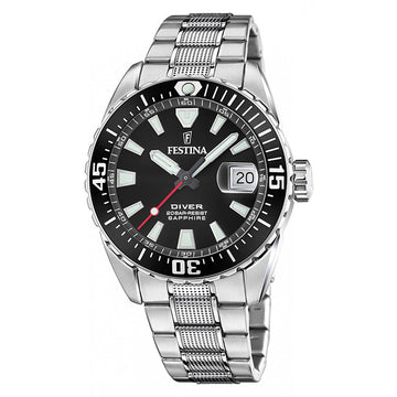 Ανδρικό Ρολόι Καταδυτικό Festina F20669 με Μαύρο Καντράν, Sapphire Κρύσταλλο & Ατσάλινο Μπρασελέ