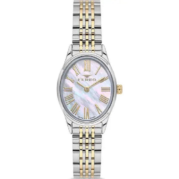 Ferro Γυναικείο Ρολόι Δίχρωμο με Mother of Pearl Καντράν & Ρωμαϊκούς Αριθμούς