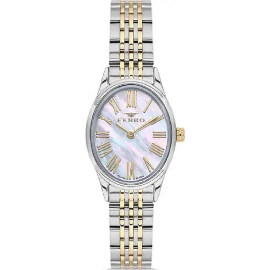 Ferro Γυναικείο Ρολόι Δίχρωμο με Mother of Pearl Καντράν & Ρωμαϊκούς Αριθμούς