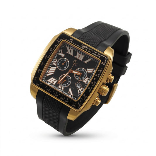 Ανδρικό Ρολόι Guess Χρυσόμαυρο Chronograph με Καουτσούκ Λουράκι
