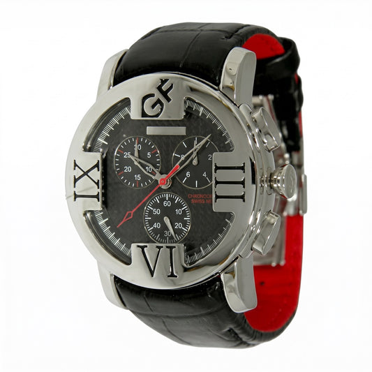 Ανδρικό Ρολόι GF Ferre Chronograph Silver Tone με Μαύρο Δερμάτινο Λουράκι