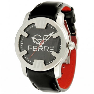 Ανδρικό Ρολόι GF Ferre Silver Tone με Μαύρο Δερμάτινο Λουράκι