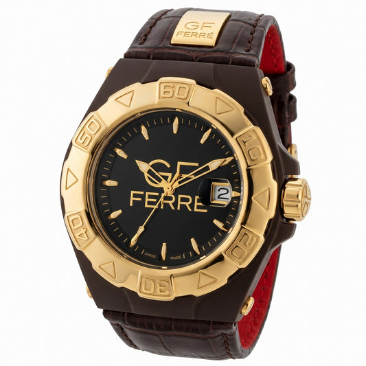 Ανδρικό Ρολόι GF Ferre Swiss Made με Καφέ Δερμάτινο Λουράκι