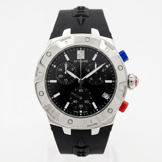 Ανδρικό Ρολόι GF Ferre Chronograph Swiss Made Silver & Black με Λουράκι Σιλικόνης