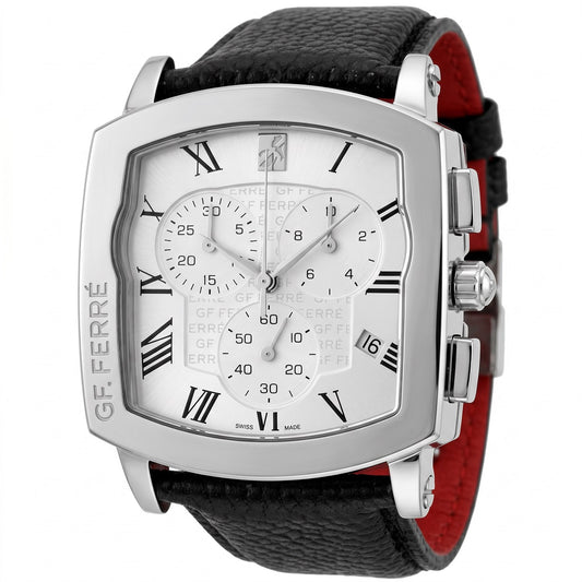Ανδρικό Ρολόι GF Ferre Chronograph Silver Tone με Μαύρο Δερμάτινο Λουράκι