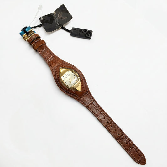 Γυναικείο Ρολόι GF Ferre Swiss Made Gold Tone με Καφέ Δερμάτινο Λουράκι