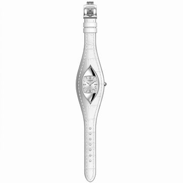 Γυναικείο Ρολόι Longines Silver Tone με Λευκό Δερμάτινο Λουράκι