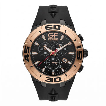 Ανδρικό Ρολόι GF Ferre Chronograph Rose Gold & Black με Μαύρο Λουράκι Σιλικόνης