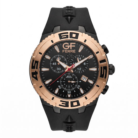 Ανδρικό Ρολόι GF Ferre Chronograph Rose Gold & Black με Μαύρο Λουράκι Σιλικόνης