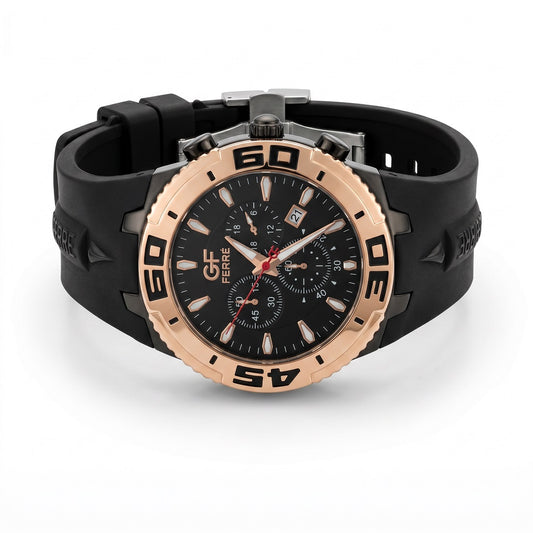 Ανδρικό Ρολόι GF Ferre Chronograph Rose Gold & Black με Μαύρο Λουράκι Σιλικόνης