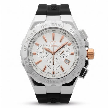 Ανδρικό Ρολόι GF Ferre Chronograph Silver/Rose Gold με Μαύρο Λουράκι Σιλικόνης