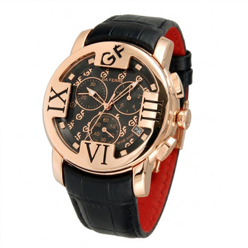 Ανδρικό Χρονογράφος GF Ferre Rose Gold Tone με Μαύρο Δερμάτινο Λουράκι