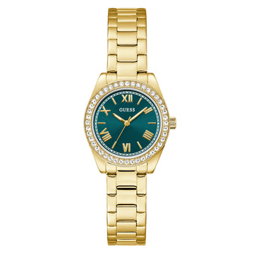 Γυναικείο Ρολόι Guess Gold Tone με Πράσινο Καντράν & Ζιργκόν
